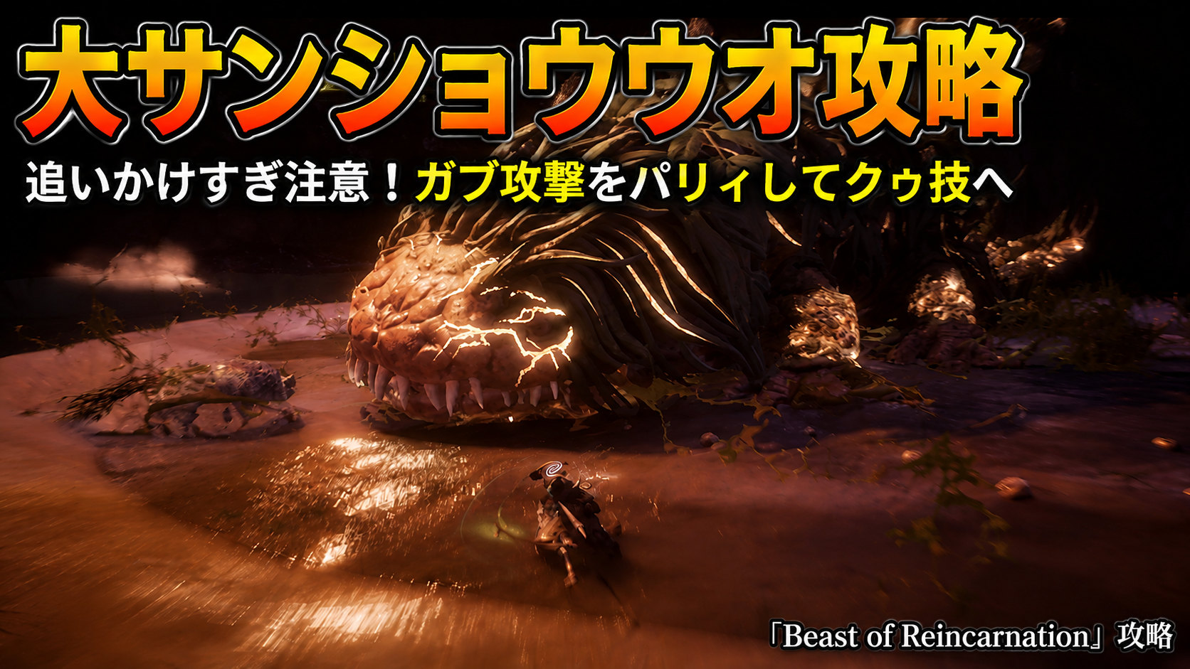 大サンショウウオ攻略｜追いかけすぎ注意！ガブ攻撃をパリィしてクゥ技へ『Beast of Reincarnation』攻略
